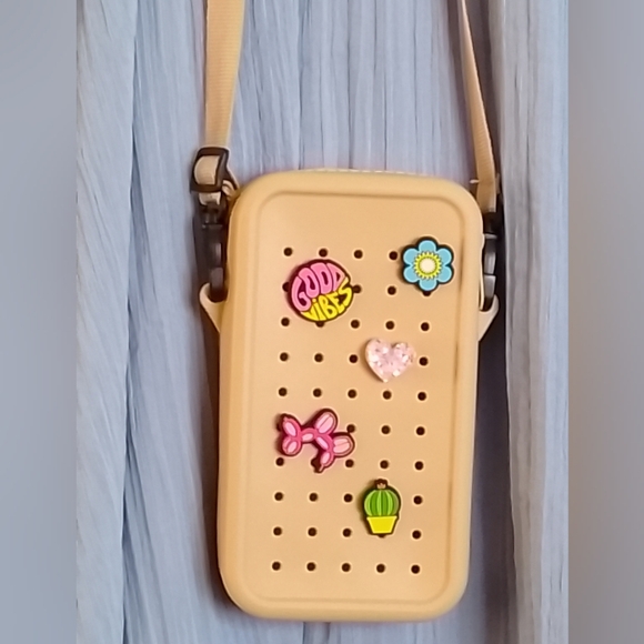 Handbags - New Tan Croc-Style Crossbody Phone Bag with Jibbitz Charms Free Shipping